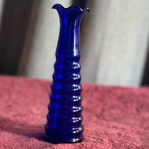 Vintage Cobalt Blue Ripple Design Vase 6"